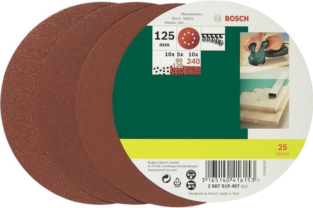 Bosch Zestaw arkuszy ciernych ziarnisto: 80 - 240 r. 125 mm 25 szt.