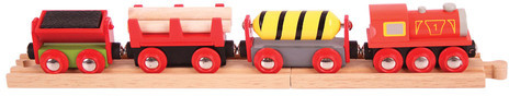 Bigjigs Toys Pociąg drewniany z materiałami budowlanymi