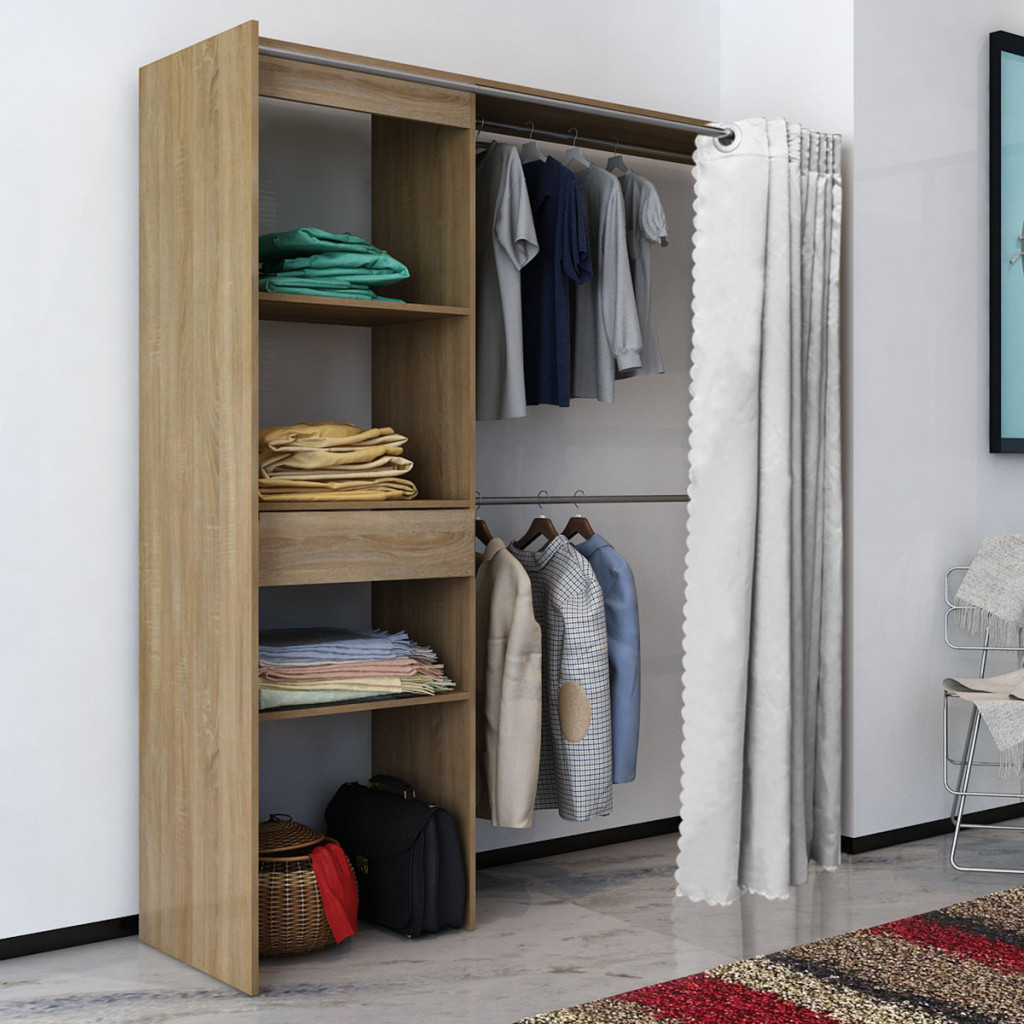 vidaXL vidaXL Szafa na ubrania z zasłoną regulacją 121-168 cm dąb