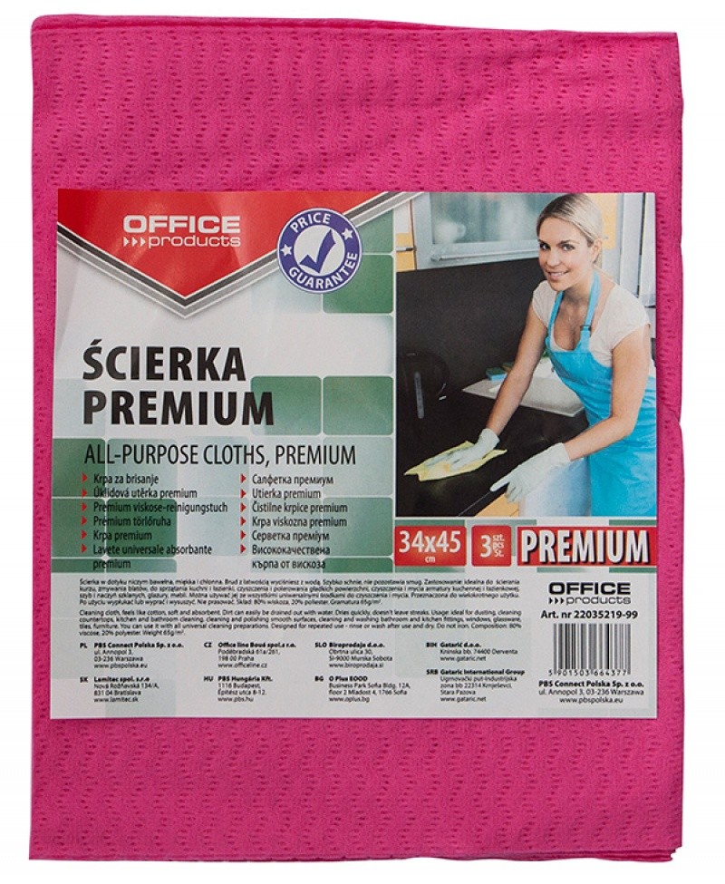 OFFICE PRODUCTS Ścierka premium OFFICE PRODUCTS wiskoza 80% gr 65g/mkg 34x45 cm 3 szt mix kolorów