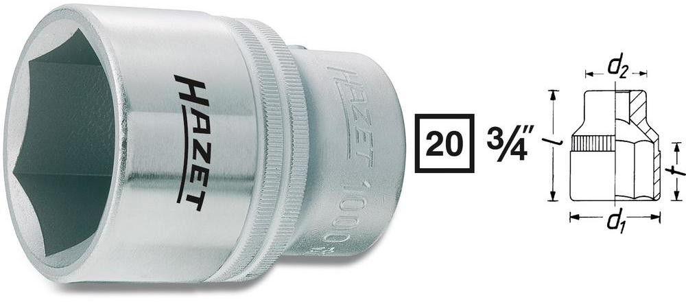 Hazet Nasadka 3/4 20 mm) 1000-50 zewnętrzny sześciokąt 50 mm Długość netto 67 mm