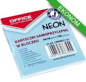 Office products PBS Bloczek samop. , 76x76mm, 1x100 kart., neon, niebieski PB818-