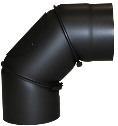 Kamino-Flam 331755 rura spalinowa, kąt 90 stopni, z materiału Senotherm 2 mm, z drzwiczkami 130 mm, kolor czarny