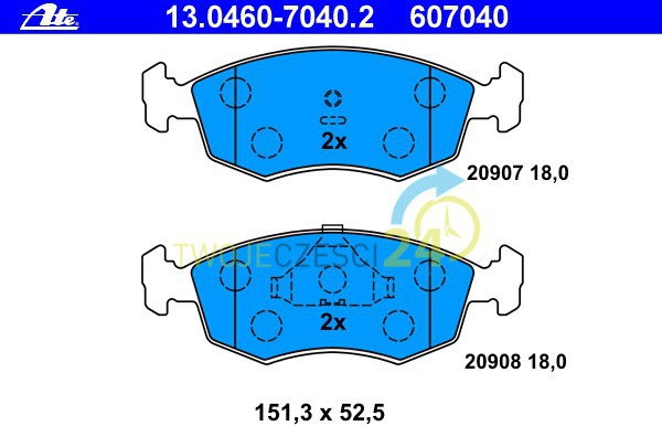 ATE Zestaw klocków hamulcowych, hamulce tarczowe 13.0460-7040.2