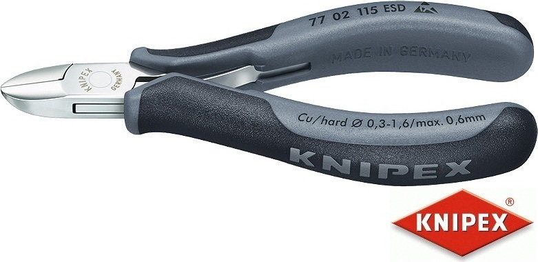Knipex szczypce tnące boczne dla elektroników, dwukomponentowe (77 02 115 ESD)