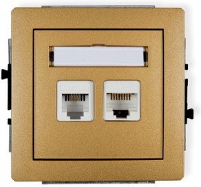 Karlik Gniazdo Telefoniczne 1xRJ11 i komputerowe 1xRJ45 kat.5e 8DGTK złoty metal