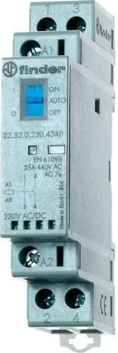 Finder Stycznik modułowy 2 polowy Auto-On-Off + LED, 2 NO 25A 12V AC/DC, 22.32.0