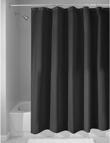 InterDesign materiałowa zasłona prysznicowa, odporna na pleśń, wodoodporna, 180 × 180 cm, czarna (Black) (14659EU)