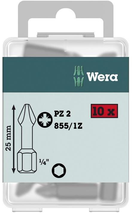 Wera Bit z końcówką krzyżową PZ 1 855/1 Z DIY SiS stal narzędziowa twardy 25 mm D 6.3 10 szt