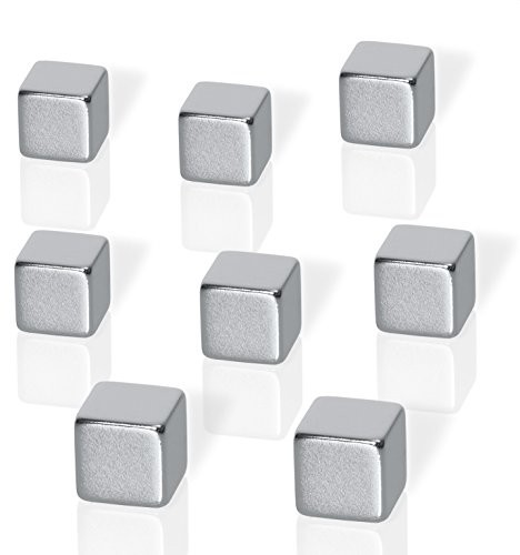 Be!Board B3101 magnes neodymowy w kształcie sześcianu, długość boku 1 cm, do szklanych tablic magnetycznych, srebrny, 2 kształty do wyboru, komplet 8 sztuk B3101