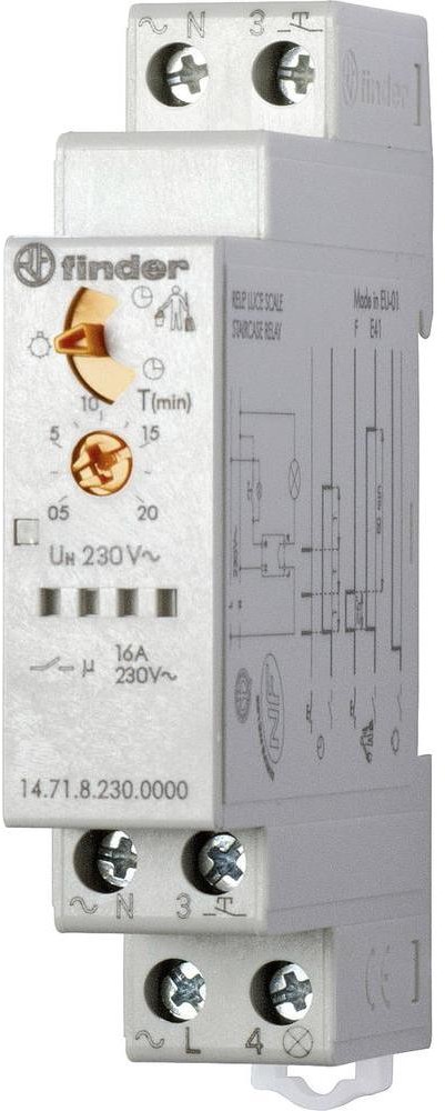 Finder Wyłącznik czasowy TYP 14.71.8.230.0000 TYP 14.71.8.230.0000 1 zestyk zwierny maks 16 A 230 V/AC AC1) maks 3700 VA/AC15 230 V) maks 750 VA 1 szt
