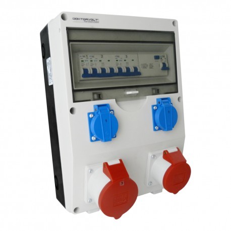 Doktorvolt Rozdzielnica ECO-S/FI 1x16A 1x32A 2x230 gniazda Schuko system niemiecki Typ F Bals wyłączniki LcTec budowlana 2633