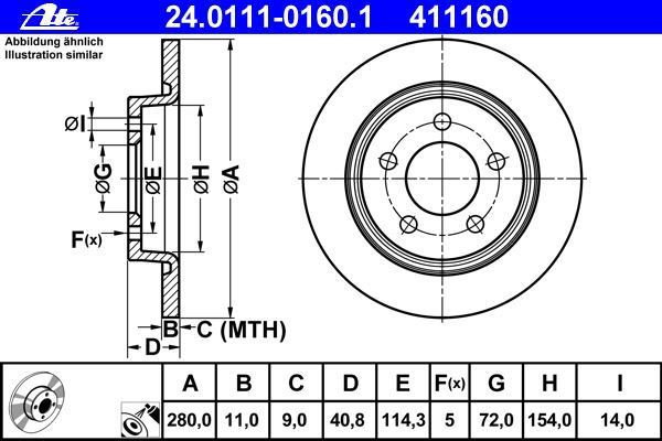 ATE 24.0111-0160.1 TARCZA HAMULCOWA MAZDA 3 5 05- TYŁ BP6Y26251D