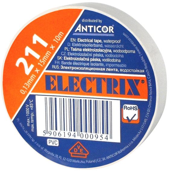 Electrix Taśma izolacyjna PCV  15 x 0 13 mm x 10 m biała