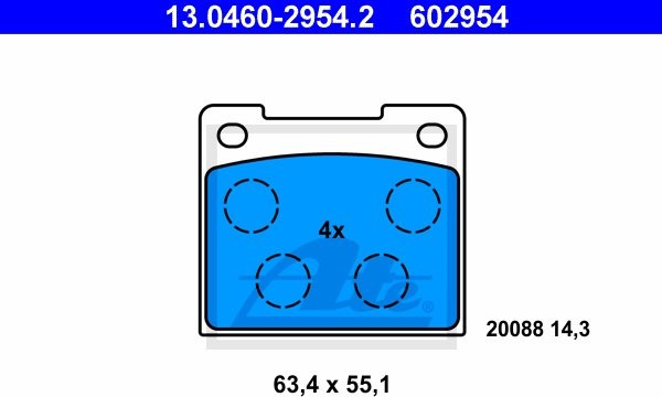 ATE KLOCKI HAM 13.0460-2954.2 VOLVO 240 2.0 88-93, 2.1T 80-84, 940 II 2.0T,2.3 96-98 13.0460-2954.2