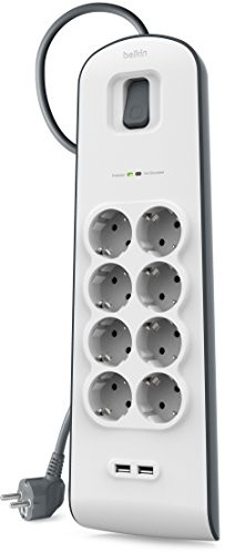 Belkin BSV604vf2 M SurgePlus listwa zasilająca (zabezpieczenie przed przepięciem, 2,4 A, przewód 2 m) Biały/Szary 0745883659708