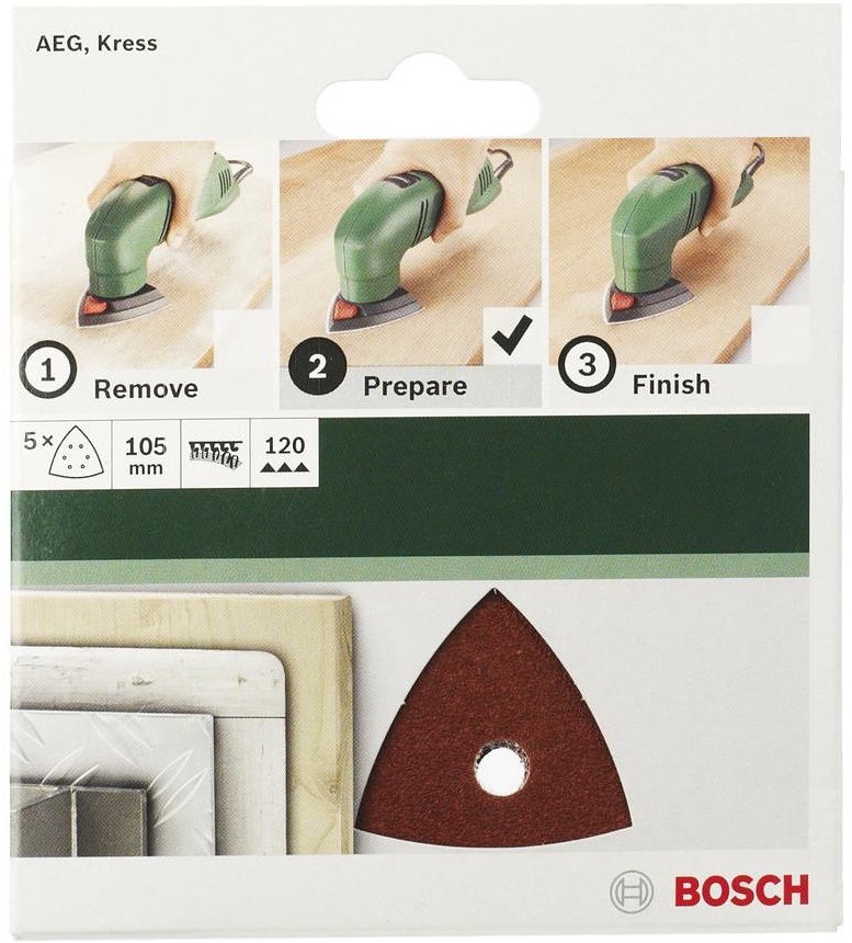 Bosch Papier ścierny delta z rzepem perforowane wielkość ziarna 80 Rozstaw narożników 105 mm 2609256A57 5 szt