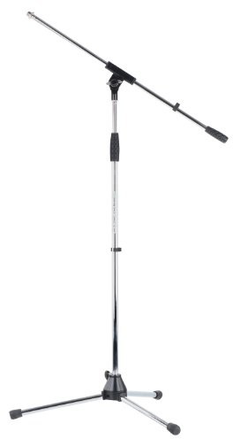 Pronomic pronomic MS-25 °C mikrofon stojak na ramię łamane (stabilny trójnóg stojak na ramię łamane, z regulacją wysokości, w zestawie z gwintem i zaciski kablowe redukcyjne, chrom) 00028049