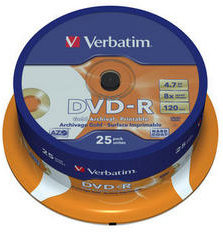 Verbatim DVD-R 4.7GB 16x do nadruku (cake 25 szt.) Archival Grade (43634)