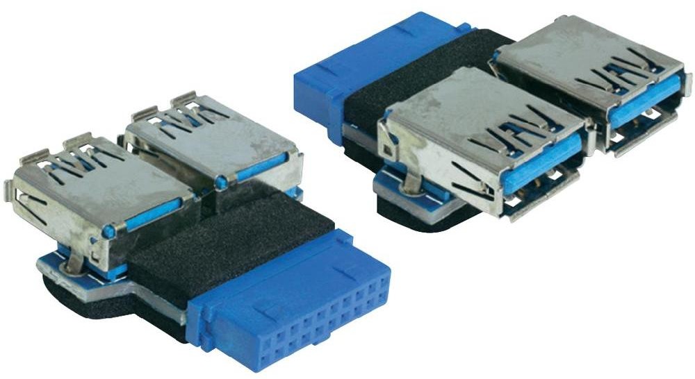 Delock Przejściówka adapter USB 3.0 65324 [1x Złącze żeńskie USB 3.0 19-pin 2x Złącze żeńskie USB 3.0 A]