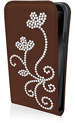 Flip Case espee pokrowiec ochronny Wallet ze strasem, silikonowe etui typu bumper i zamknięcie na magnes do LG G2 Mini D620, brązowy