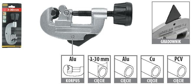 Modeco szczypce rolkowy do cięcia rur, cu, alu, pvc, 3-30 mm, MN-62-505