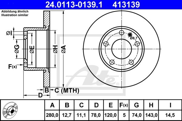 ATE TARCZA HAM 24.0113-0139.1 BMW 518I 79-81  24.0113-0139.1
