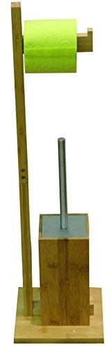 MSV 140632 uchwyt na papier toaletowy i szczotka do WC nośne bambus/srebrny ze stali nierdzewnej 30 x 20 x 110 cm