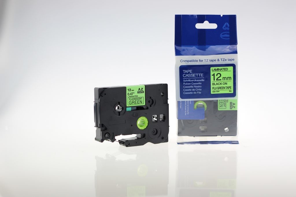 Brother Aimotech Taśma zamiennik do 12mm/8m zielona sygnalizacyjna czarny nadruk (AZED31)