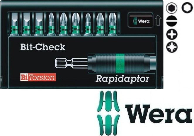 Wera bity BiTorsion z uchwytem RapidaptorR w zestawie Bit-CheckR 8700-9/BTZ (050 (5056374001)