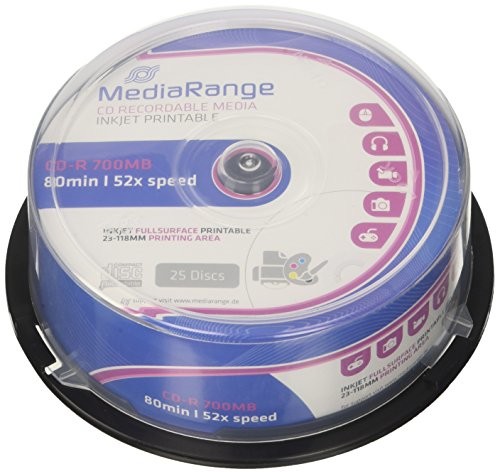 MediaRange MR201 półfabrykaty CD-R (do zadrukowania, 52 X High-Speed, 700 MB/80 min., Spindle 25 szt) 4260057125019