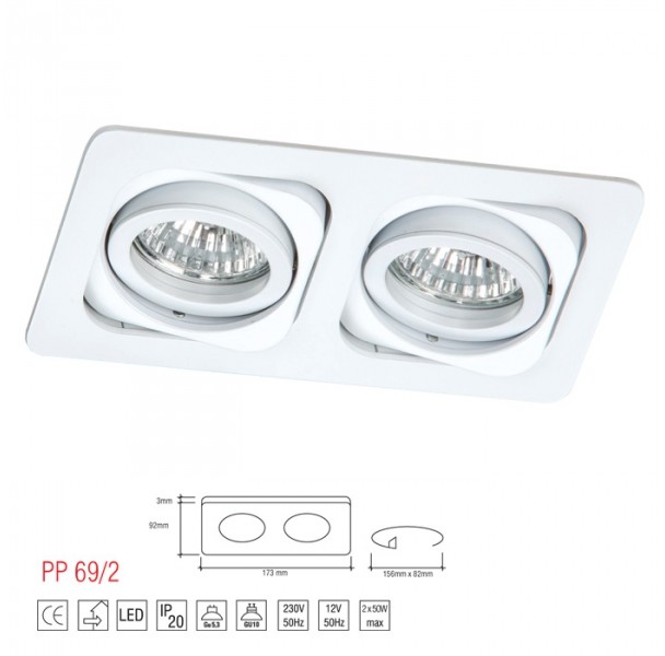 Light&More LM 69/2 OPRAWA HALOGENOWA LED WPUSZCZANA OCZKO REGULOWANA BIAŁY MR16 GU10 GU5,3 (69/2 WH)