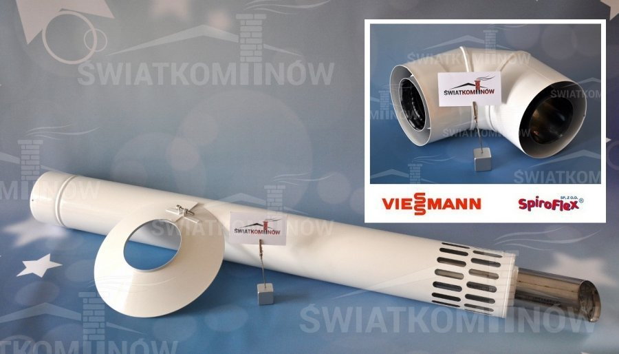 Spiroflex Biały Viessmann 80/125 zestaw wylotu bocznego Kominowy do kotłów konde