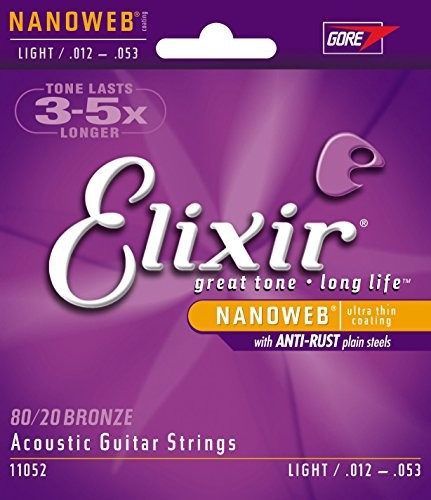 Elixir 11052 struny do gitary akustycznej, naciąg light, owijka Nanoweb E11052