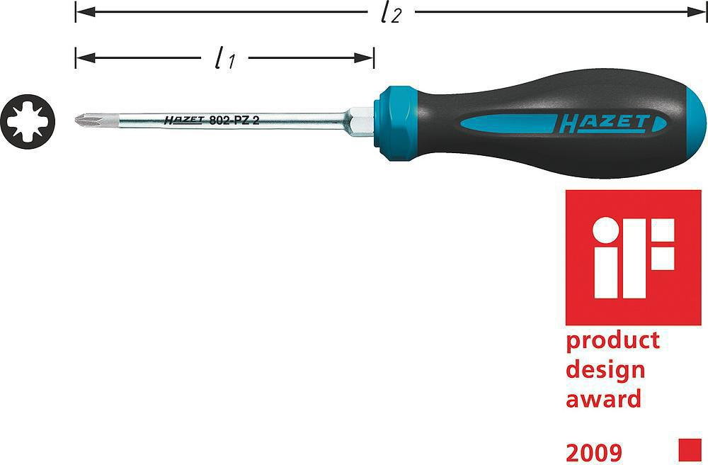 Hazet wkrętak krzyżowy 802-PZ1 Rozmiar wkrętaka: PZ 1 uchwyt wielokomponentowy D