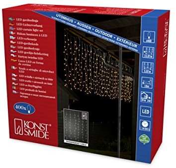 Konstsmide 3675 103 lodu deszczu kurtyna świetlna LED z białymi globes/na zewnątrz (IP44)/zewnętrzny transformator 24 V/400 Warm białe diody/przezroczysty przewód (3675-103)