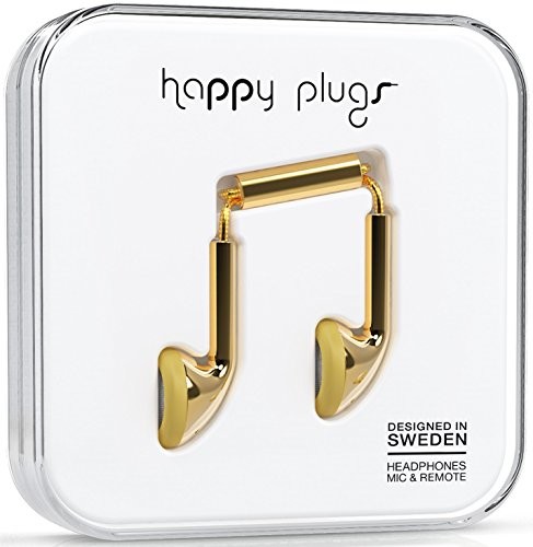 Happy Plugs Deluxe słuchawki douszne z wbudowanym mikrofonem i pilotem, kompatybilne z Apple iPhone, iPod, iPad oraz tabletami, smartfonami i odtwarzaczami MP3 z systemem Android, kolor: złoty 7727