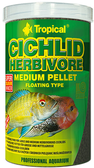 Tropical Cichlid Herbivore Medium Pellet pokarm dla pielęgnic roślinożernych 500ml/180g