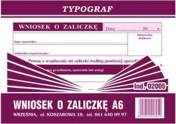 Typograf Druk Wniosek o Zaliczkę A6 2005 TP087