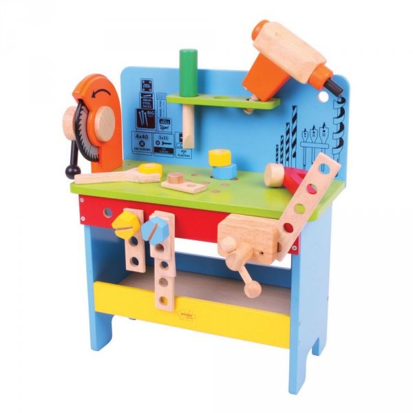 Bigjigs Toys Drewniany warsztat Zestaw konstrukcyjnya z narzędziami BJ341