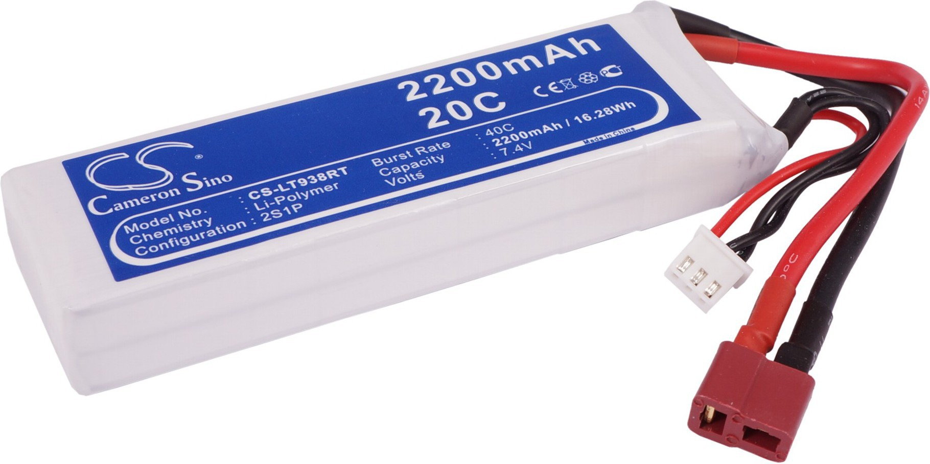 Cameron Sino 2200mAh 16.28Wh Li-Polymer 7.4V 2S 20C () CS-LT938RT