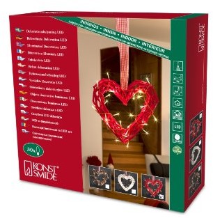 Konstsmide łańcuch drewno Silhouette serce z 30 Warm białych diod LED, czerwony, jeden rozmiar (6217-550)