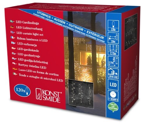 Konstsmide 3661-103 Micro LED lampki (kurtyna), zewnętrzne (IP44), 24 V, 120 diod, światło białe ciepłe, przezroczysty kabel