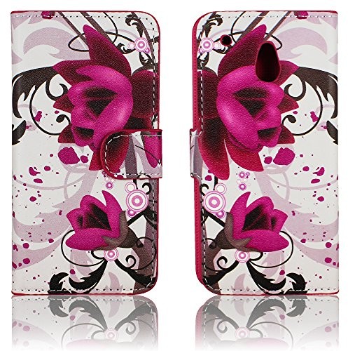 HTC ONE mini Kunst Leder PINK FLOWER Case Schutz-Hülle Klapp Etui Flip m4 thematys