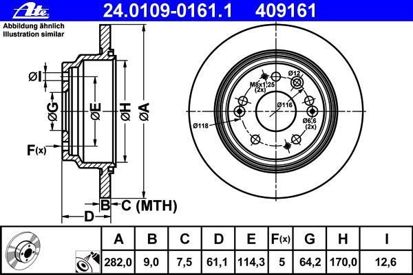 ATE 24.0109-0161.1 TARCZA HAMULCOWA HONDA ACCORD KOMBI 03- TYŁ 4251