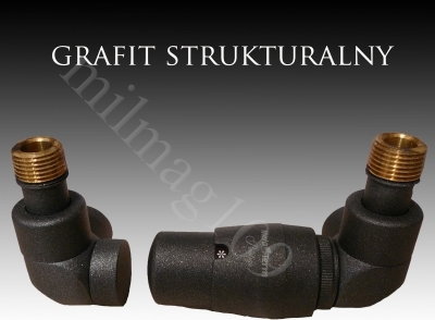 Mera Term Zestaw zaworów grzejnikowych termostatycznych LUX prawy Grafit Struktu