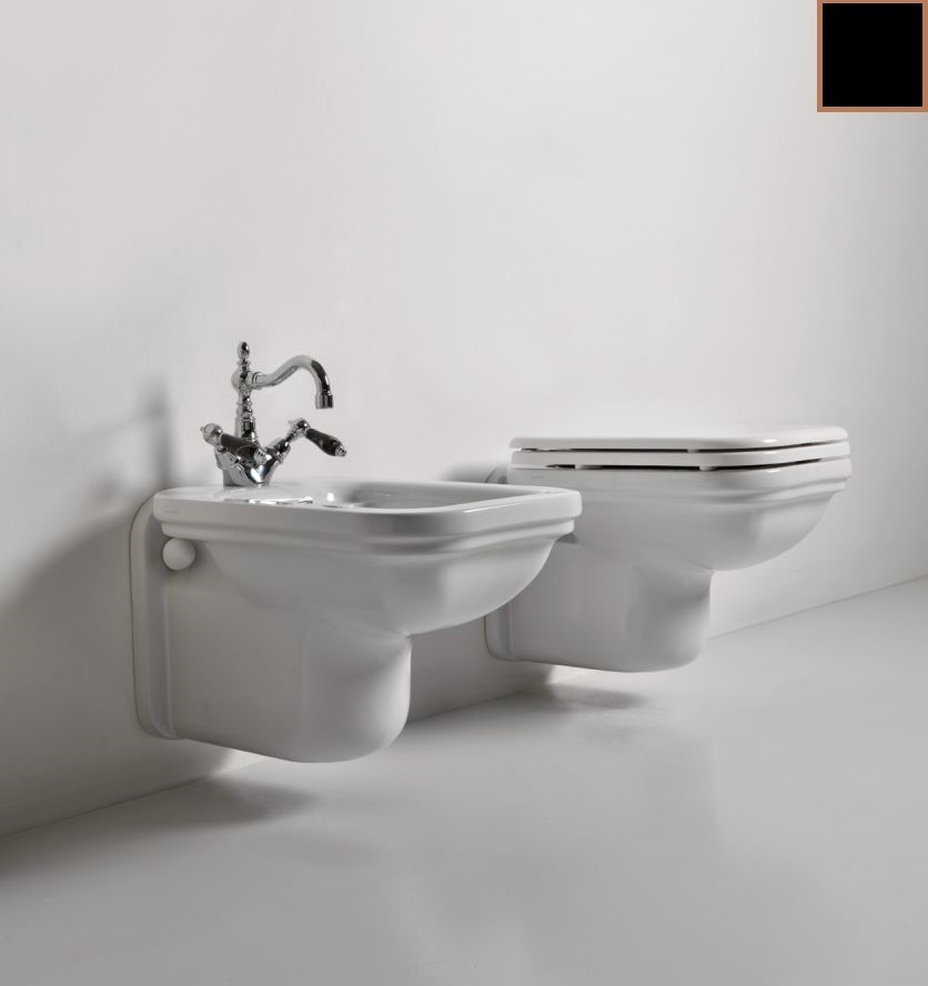 Kerasan Waldorf Bidet wiszący 55x37cm, czarny wykończenia brązowe 4125K6