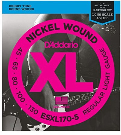 D'Addario ESXL170  5 komplet strun 5-saiter Light Long Scale Double ball End Niklowo-PLA TED Steel Round Wound (odstępu od .045 do .130 cala) ESXL170-5