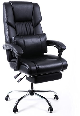 Songmics obg71b krzesło biurowe z podparciem na stopy i poduszka lędźwiowa, imitacja skóry, czarna, 67 x 66 x 116 cm OBG71B