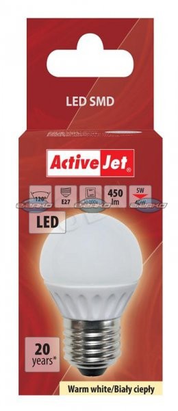 Фото - Лампочка Activejet żarówka LED SMD AJE-DS2027G  (kula 450lm 5W E27 biały ciepły)